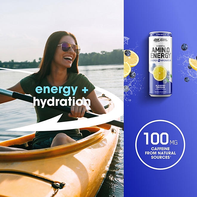 Optimum Nutrition Essential Amino Energy + Electrolytes Sparkling Hydration Drink, Blueberry Lemonade 12 ct. - Image 5