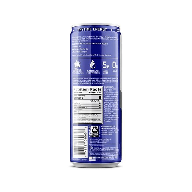 Optimum Nutrition Essential Amino Energy + Electrolytes Sparkling Hydration Drink, Blueberry Lemonade 12 ct. - Image 9