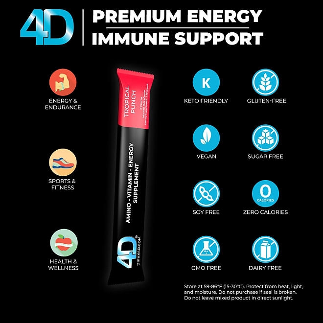 4D Clean Energy Premium Dietary Supplement, Tropical Fruit Punch, 25 ct. - Image 3