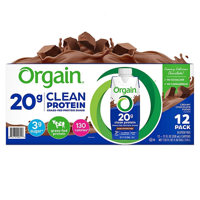Orgain 20g Clean Protein Grass Fed Shake, Creamy Chocolate Fudge 11 fl. oz., 12 pk. - Image 2