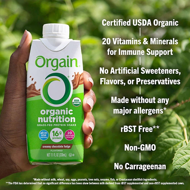 Orgain Organic Nutrition 16g Grass-Fed Protein Shake, Creamy Chocolate Fudge, 11 fl. oz., 12 pk. - Image 6