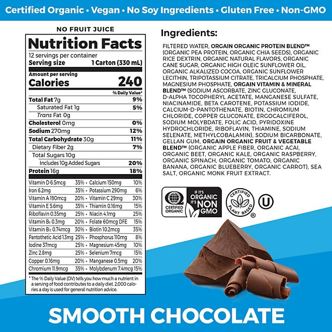 Orgain Organic Nutrition Vegan All-in-One Protein Plant Based RTD Shake, Smooth Chocolate 12 ct. - Image 3