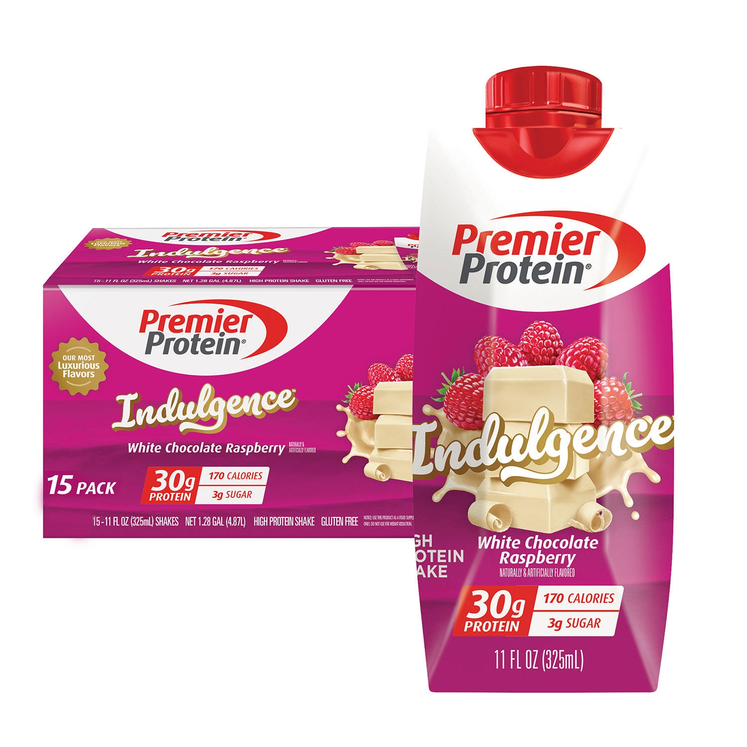 Premier Protein 30g High Protein Shake, Indulgence White Chocolate Raspberry 11 fl. oz., 15 pk.