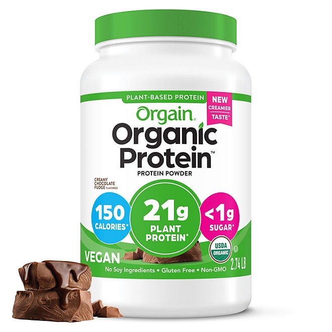 Orgain Organic 21g Plant-Based Protein Powder, Creamy Chocolate Fudge 2.74 lbs. - Image 2