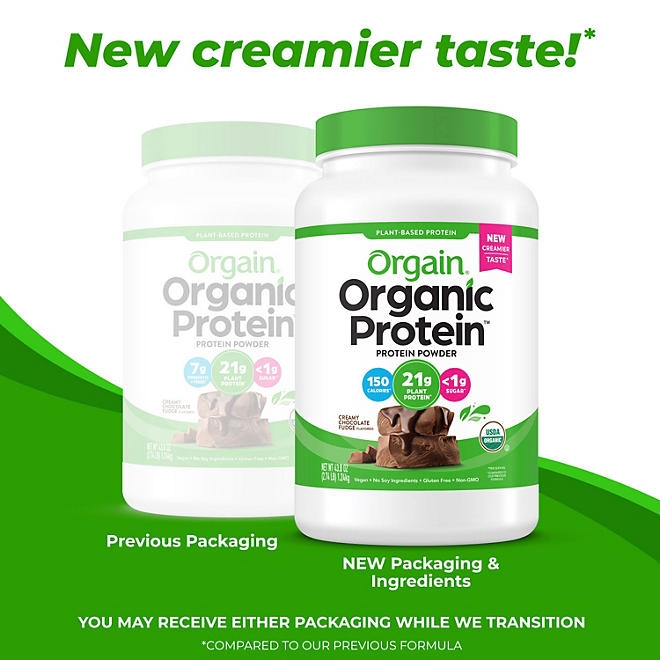 Orgain Organic 21g Plant-Based Protein Powder, Creamy Chocolate Fudge 2.74 lbs. - Image 4