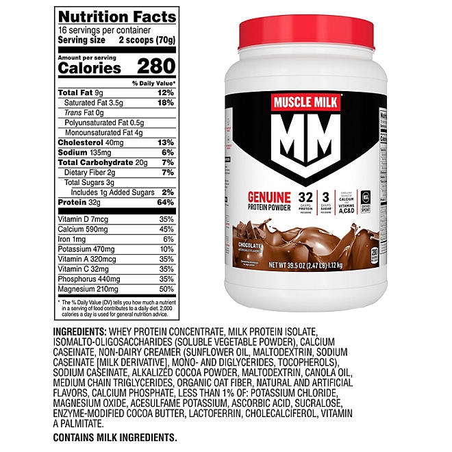 Muscle Milk Genuine 32g Whey Protein Powder, Chocolate 2.47 lbs. - Image 3