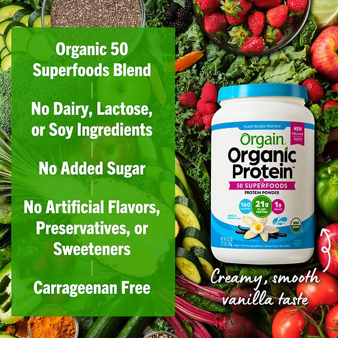 Orgain Organic 21g Plant-Based Protein Powder + Superfoods, Vanilla 2.7 lbs. - Image 5