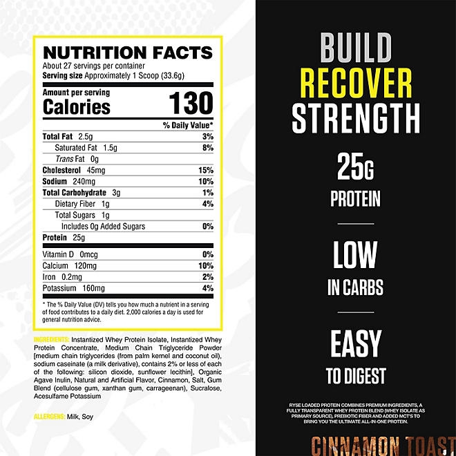 Ryse 25g Loaded Protein Powder, Cinnamon, 2 lbs. - Image 3