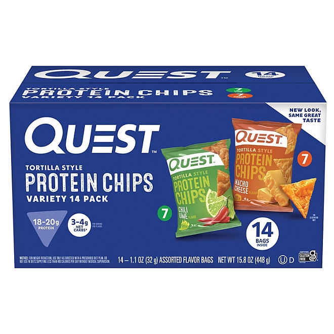 Quest Tortilla Style 18-20g Protein Chip Variety Pack, Chili Lime and Nacho Cheese 14 ct. - Image 2
