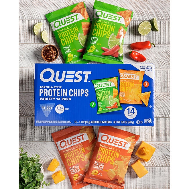 Quest Tortilla Style 18-20g Protein Chip Variety Pack, Chili Lime and Nacho Cheese 14 ct. - Image 6