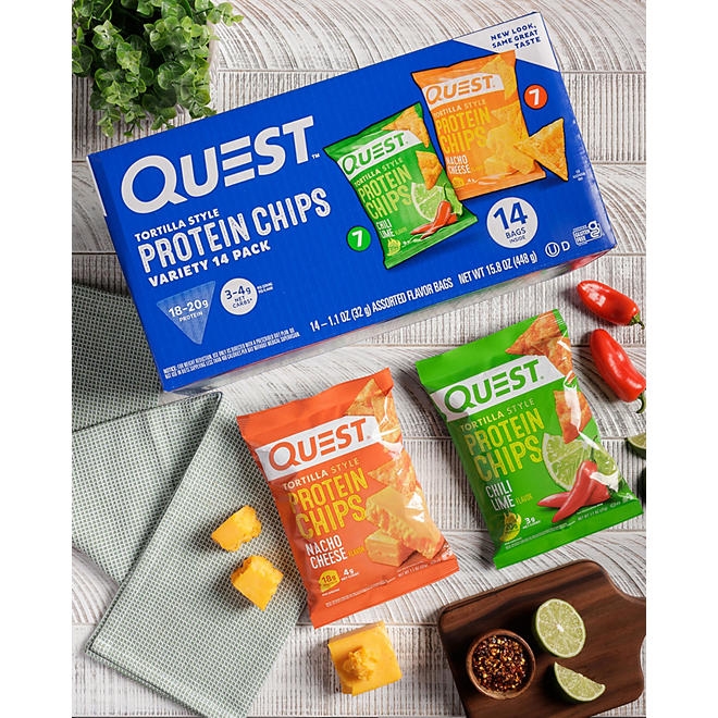 Quest Tortilla Style 18-20g Protein Chip Variety Pack, Chili Lime and Nacho Cheese 14 ct. - Image 7