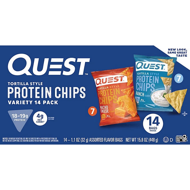 Quest Tortilla Style 18-19g Protein Chip Variety Pack, Nacho Cheese & Ranch, 14 ct. - Image 2