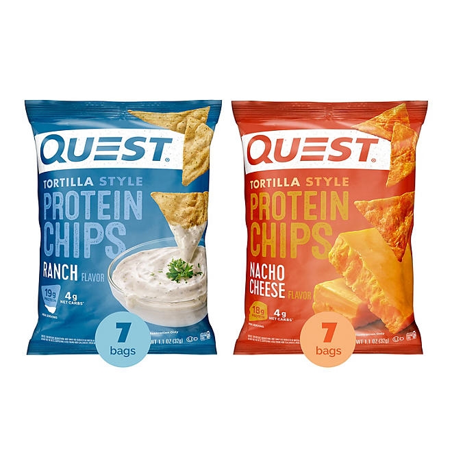 Quest Tortilla Style 18-19g Protein Chip Variety Pack, Nacho Cheese & Ranch, 14 ct. - Image 4