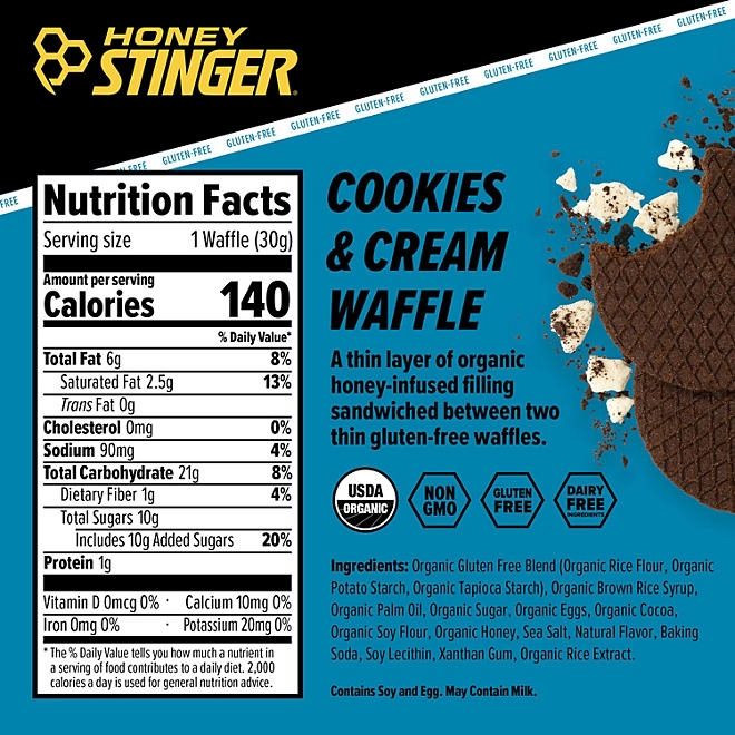 Honey Stinger Organic Gluten-Free Cookies and Cream Waffles (12 ct.) - Image 3