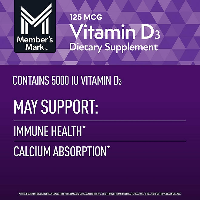 Member's Mark Vitamin D3 Softgels, 125 mcg, 400 ct. - Image 5