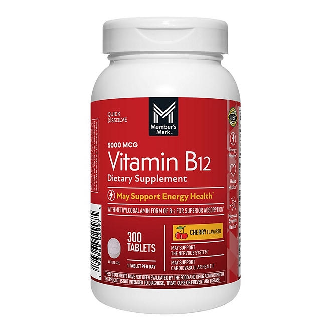 Member&rsquos Mark Vitamin B12 Quick Dissolve Tablets, 5000 mcg, Cherry, 300 ct. - Image 2