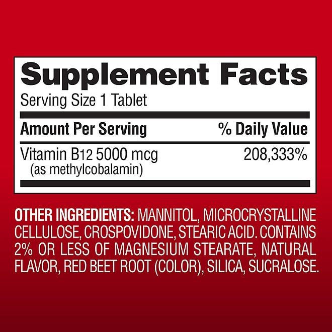 Member&rsquos Mark Vitamin B12 Quick Dissolve Tablets, 5000 mcg, Cherry, 300 ct. - Image 3