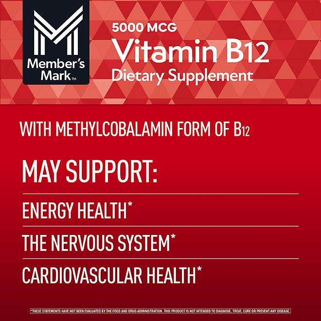 Member&rsquos Mark Vitamin B12 Quick Dissolve Tablets, 5000 mcg, Cherry, 300 ct. - Image 5