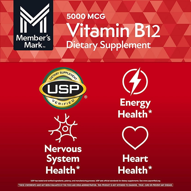 Member&rsquos Mark Vitamin B12 Quick Dissolve Tablets, 5000 mcg, Cherry, 300 ct. - Image 6