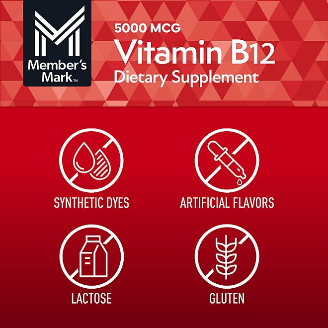 Member&rsquos Mark Vitamin B12 Quick Dissolve Tablets, 5000 mcg, Cherry, 300 ct. - Image 7