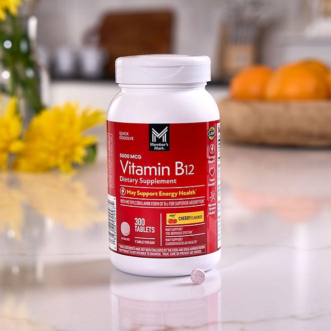 Member&rsquos Mark Vitamin B12 Quick Dissolve Tablets, 5000 mcg, Cherry, 300 ct. - Image 8