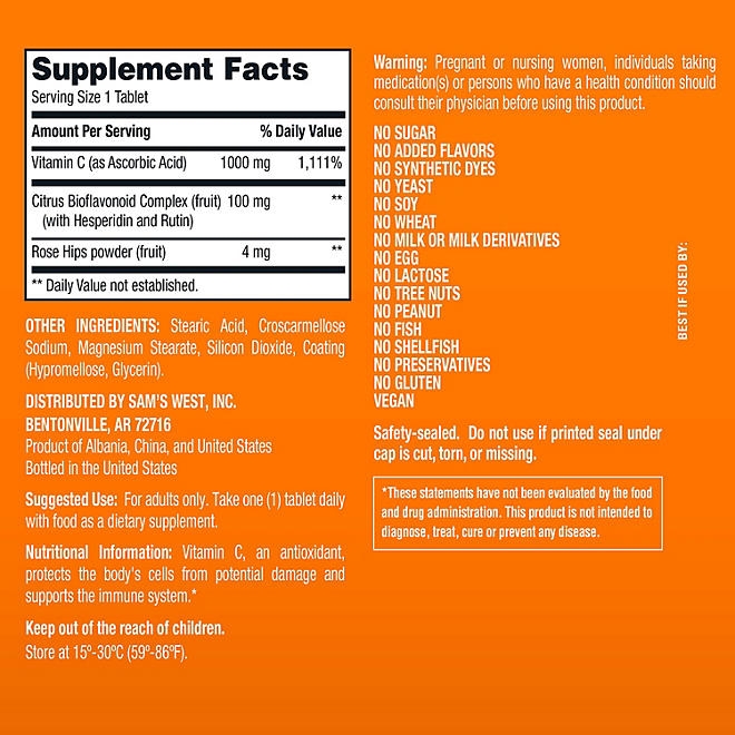 Member's Mark Vitamin C Plus Citrus Bioflavonoids & Rose Hips Tablets, 1000mg, 500 ct. - Image 3