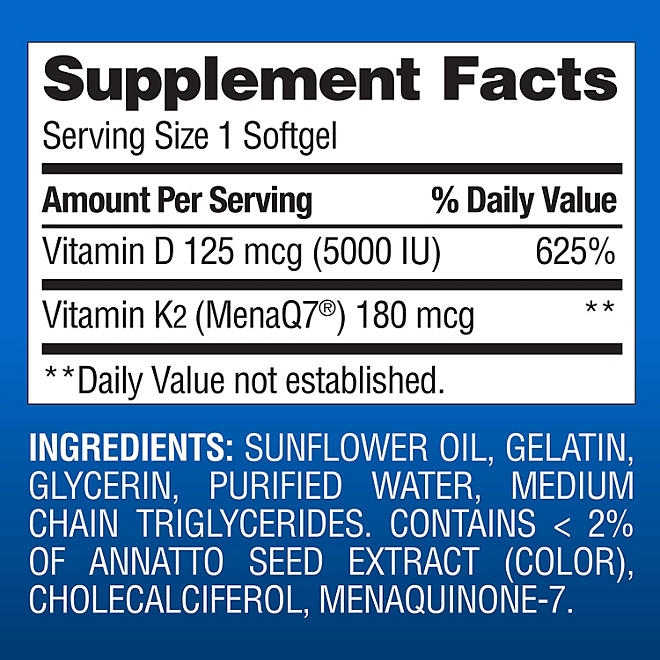 Member's Mark Vitamin K2 + D3 Softgels, 150 ct. - Image 3