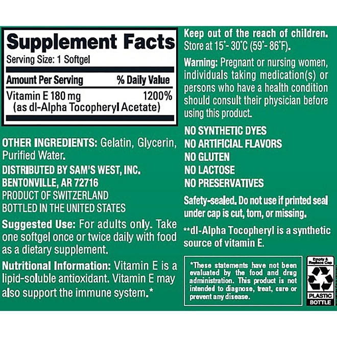 Member's Mark Vitamin E Softgels, 180 mg, 500 ct. - Image 3