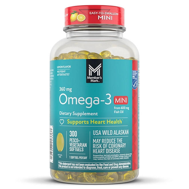 Member's Mark 360mg Omega-3 from Fish Oil MINI Softgels, 300 ct. - Image 2