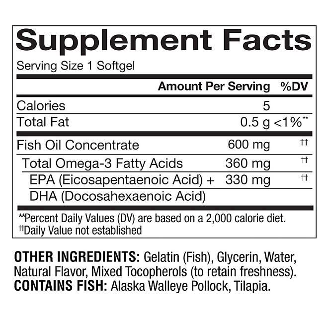 Member's Mark 360mg Omega-3 from Fish Oil MINI Softgels, 300 ct. - Image 3