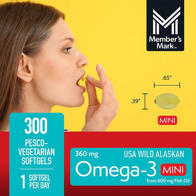 Member's Mark 360mg Omega-3 from Fish Oil MINI Softgels, 300 ct. - Image 4