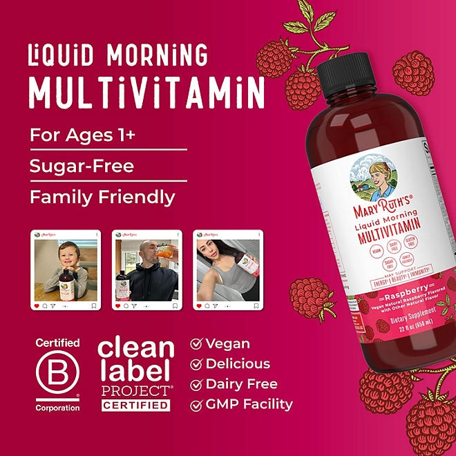 MaryRuth's Liquid Morning Multivitamin, Raspberry, 22 fl. oz., 2 pk. - Image 6
