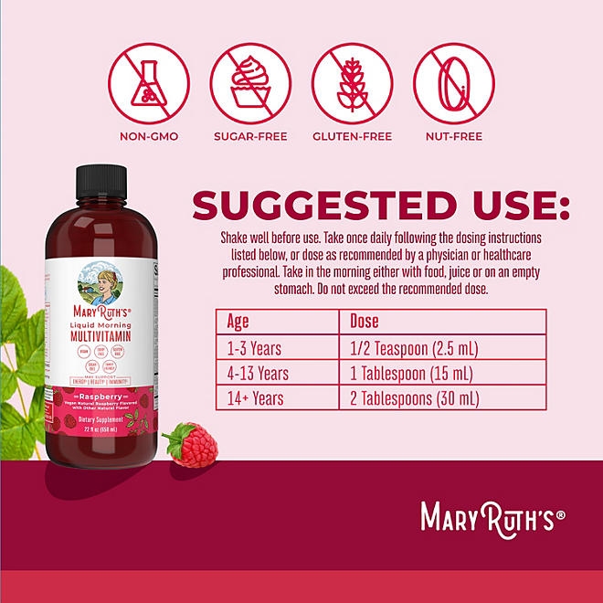 MaryRuth's Liquid Morning Multivitamin, Raspberry, 22 fl. oz., 2 pk. - Image 9