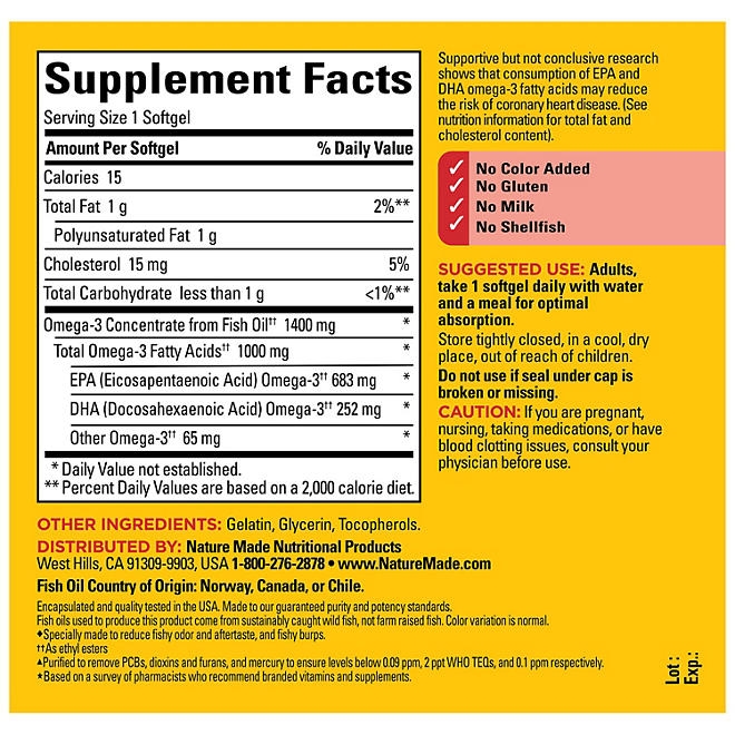 Nature Made Burp-Less Ultra Omega-3 Fish Oil Softgels, 130 ct. - Image 3