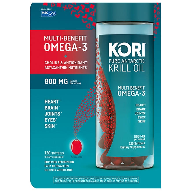 Kori Pure Antarctic Krill Oil Multi-Benefit Omega-3 800 mg. Softgels 120 ct. - Image 2