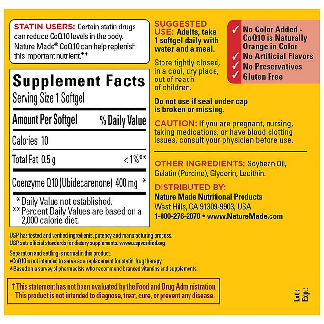 Nature Made CoQ10 400mg Softgels, 90 ct. - Image 3