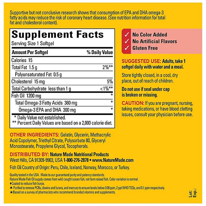 Nature Made Burp-Less Fish Oil 1200 mg Softgels, 240 ct. - Image 9