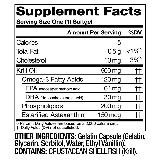 Member's Mark Extra Strength Antarctic Pure Omega-3 Krill Oil, 500 mg, 160 ct. - Image 3