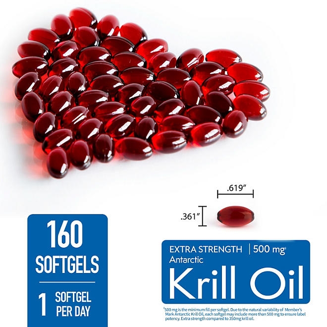 Member's Mark Extra Strength Antarctic Pure Omega-3 Krill Oil, 500 mg, 160 ct. - Image 4