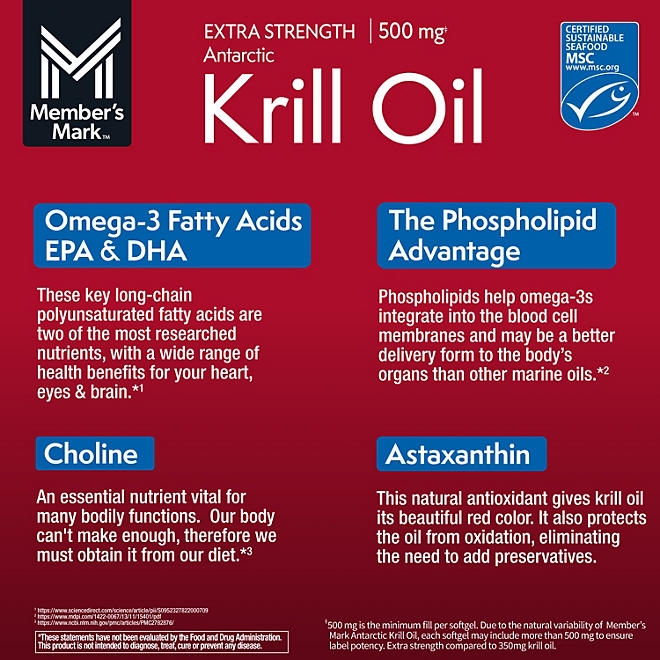 Member's Mark Extra Strength Antarctic Pure Omega-3 Krill Oil, 500 mg, 160 ct. - Image 5