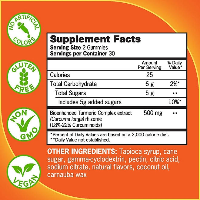 Qunol Turmeric Curcumin Complex Ultra High Absorption Gummies, 200 ct. - Image 3