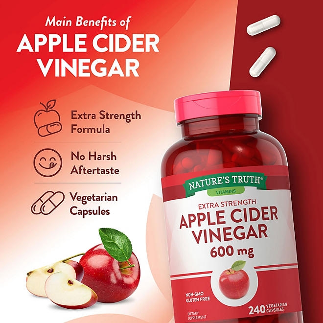 Nature's Truth Apple Cider Vinegar 600 mg Extra Strength Capsules, 240 ct. - Image 4