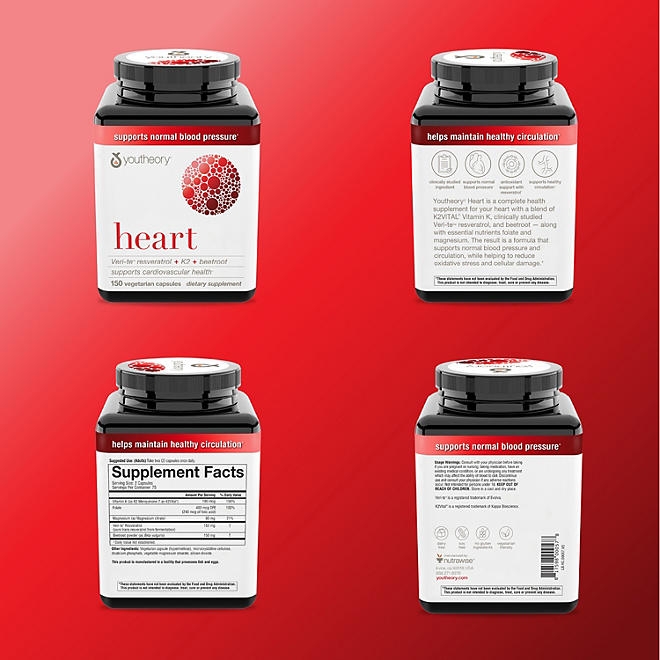 Youtheory Heart Capsules with Resveratrol, Vitamin K, & Beetroot, 150 ct. - Image 8