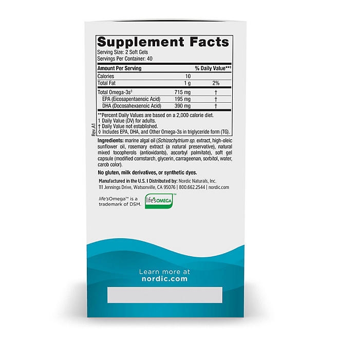 Nordic Naturals Algae Omega 715 mg Softgels, 80 ct. - Image 3