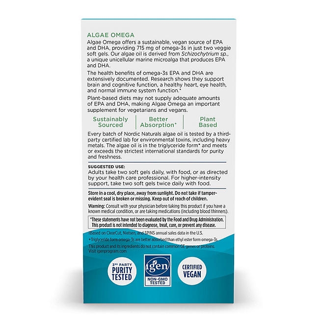 Nordic Naturals Algae Omega 715 mg Softgels, 80 ct. - Image 7