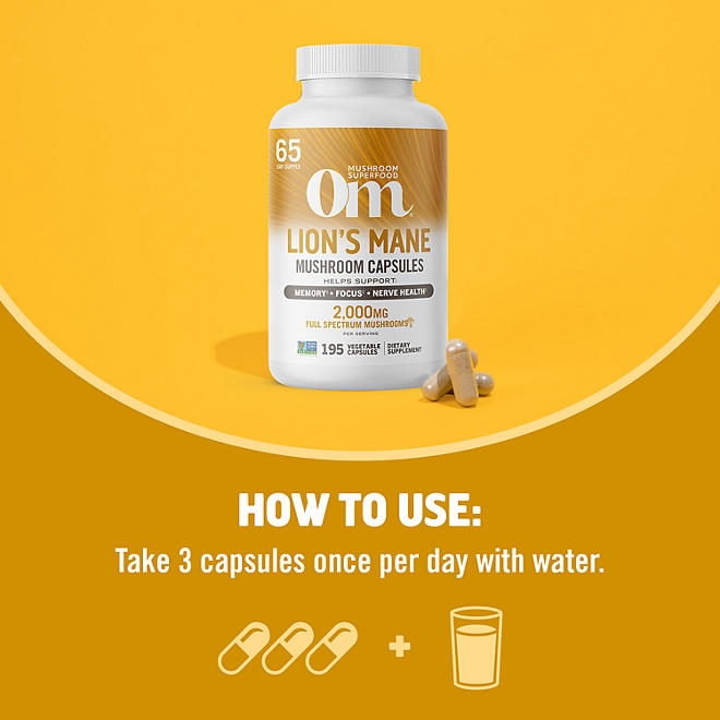 Om Mushroom Superfood Lion's Mane Capsules, 195 ct. - Image 6