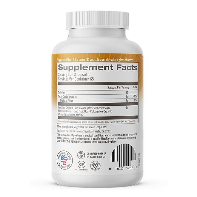 Om Mushroom Superfood Lion's Mane Capsules, 195 ct. - Image 9