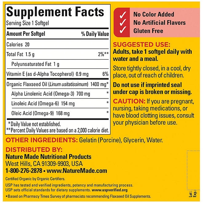 Nature Made Flaxseed Oil 1400 mg Softgels, 300 ct. - Image 9