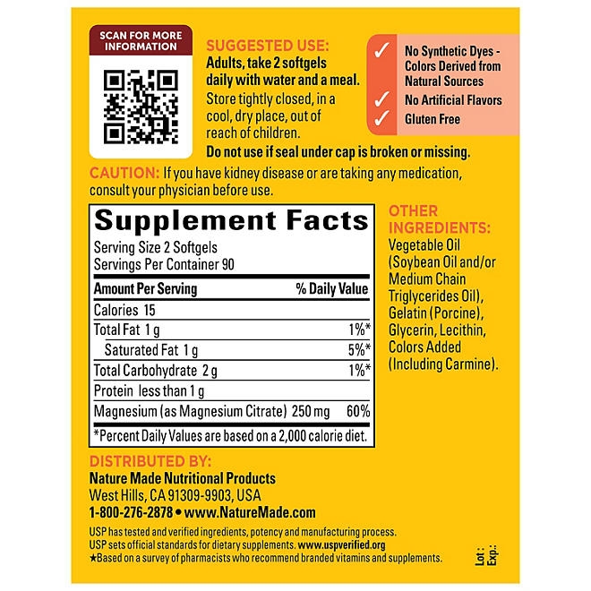 Nature Made Magnesium Citrate Softgels, 180 ct. - Image 3