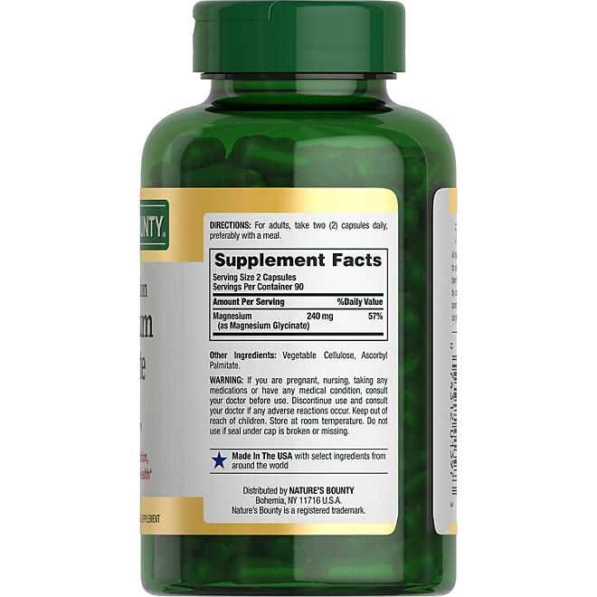Nature's Bounty Magnesium Glycinate Capsules, 240 mg 180 ct. - Image 3